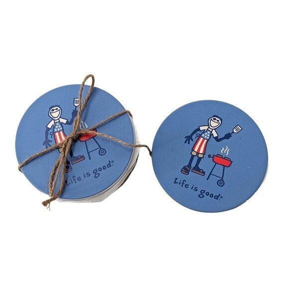 Life Is Good Other - Life Is Good Coasters Grilling USA Jake Absorbent Stone Set of 4 Dad Gift New